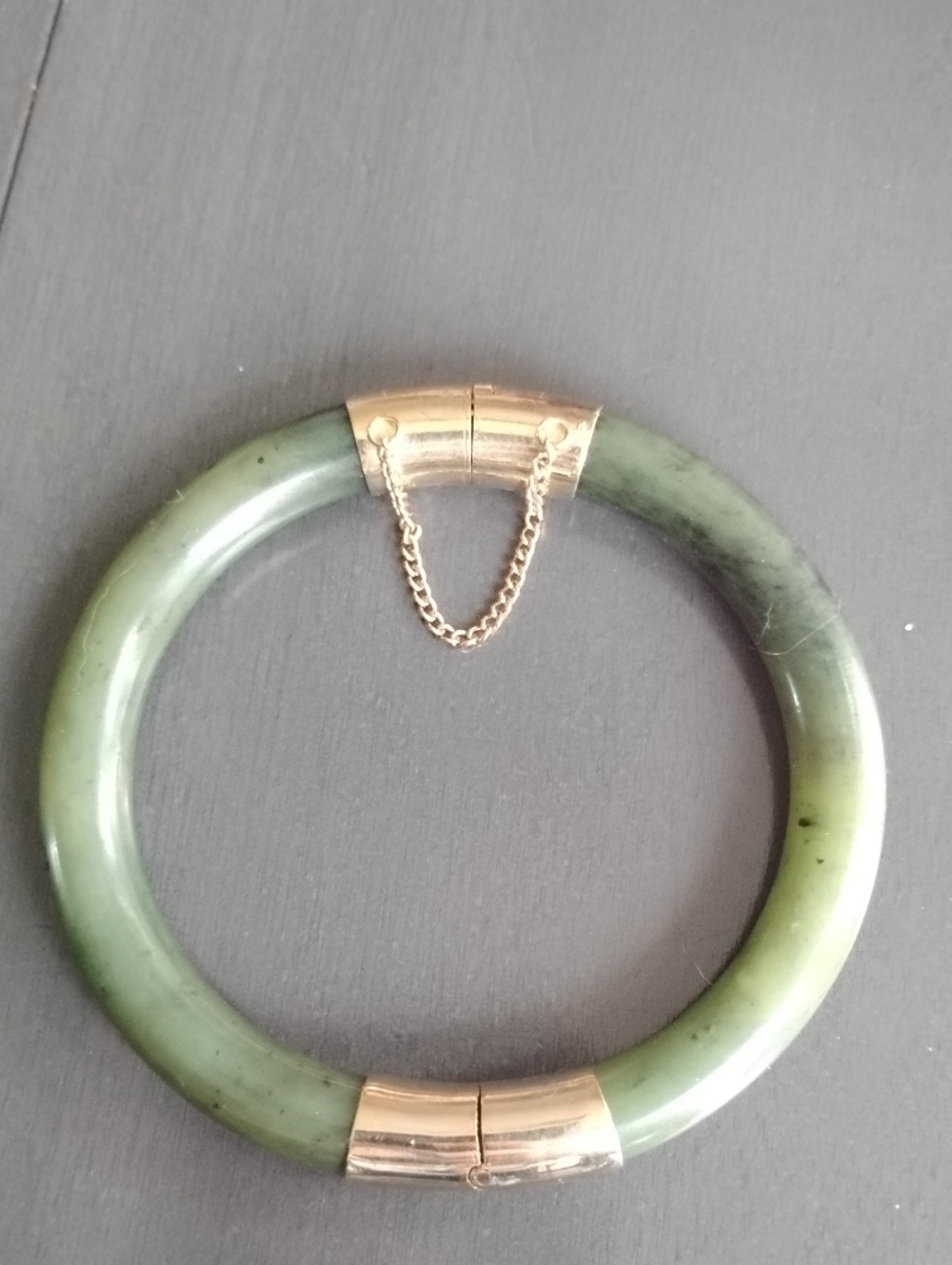 Green Jade Bangle Bracelet with Gold Accents